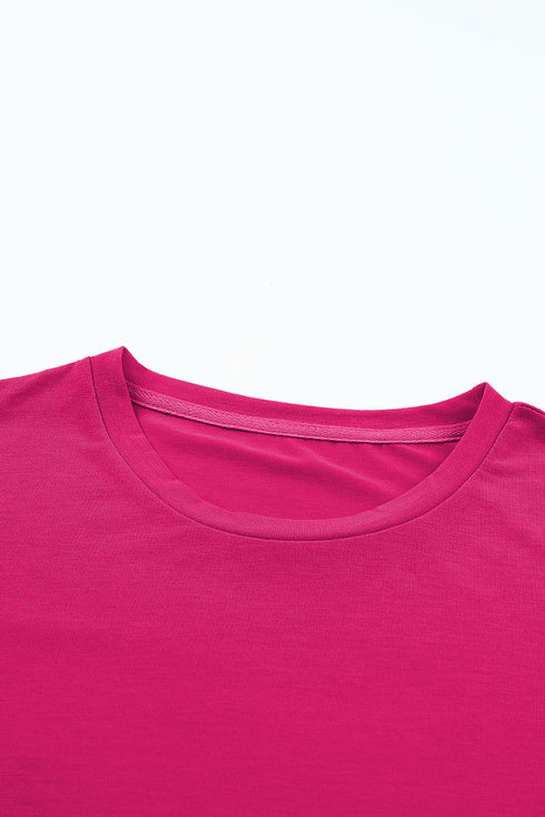 Soft Stretch Solid Crew Neck Rolled Cuff Relaxed Tee